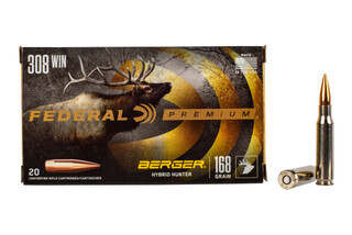 Federal Premium 308 Ammo features the 168 grain Berger Hybrid Hunter bullet